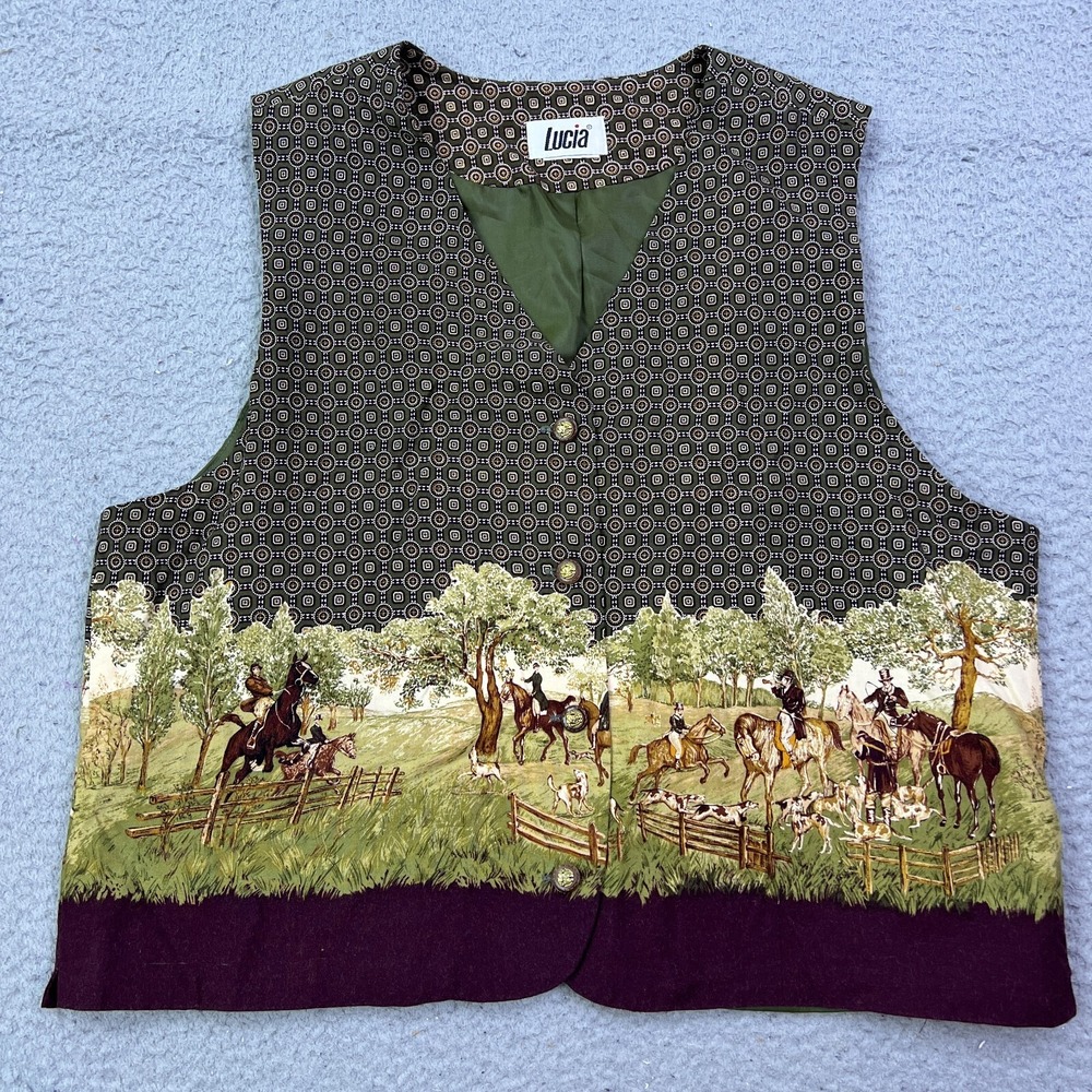 VTG Lucia Western Vest‎ Androgynous Hunting Riding Button Up Sleeveless Lined